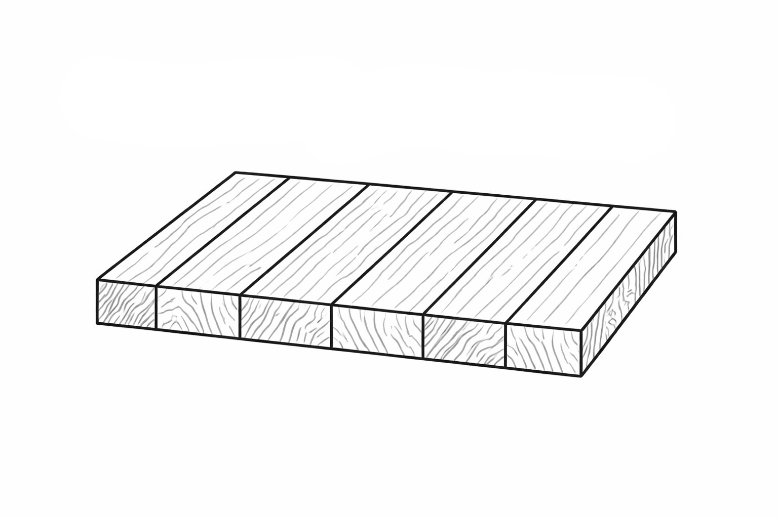 Plank style butcher block construction diagram